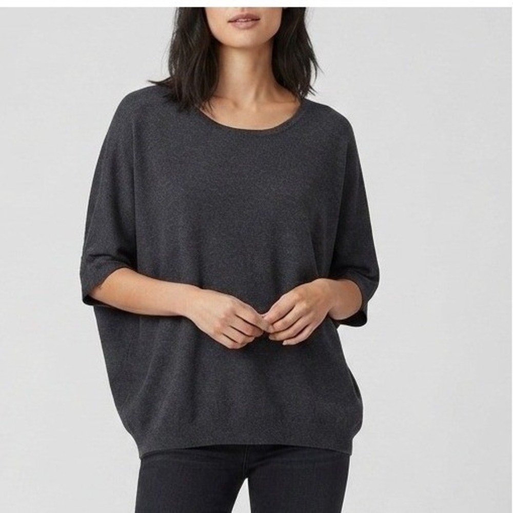 Quince Charcoal Gray Organic Cotton Cashmere Blend Batwing Sweater XL